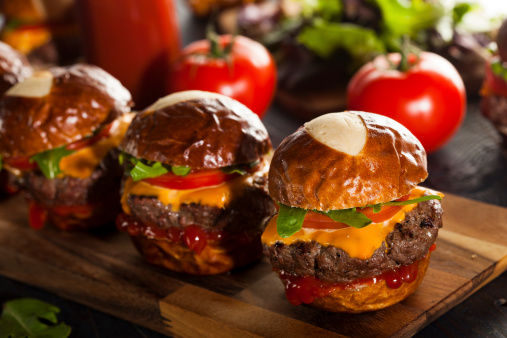 Homemade Cheeseburger Sliders with Lettuce Tomato and Cheese