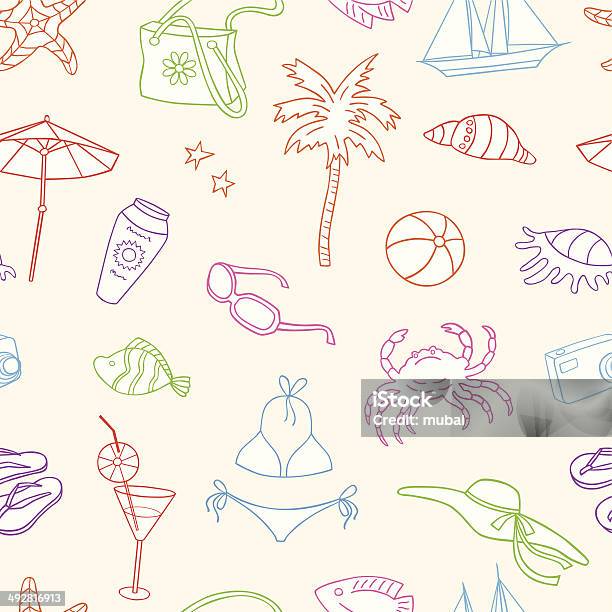 Рисунок Пляж Приморского — стоковая векторная графика и другие изображения на тему Лето - Лето, Мяч, Пальма