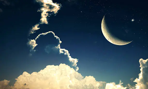 Crescent moon with Stars - Eid Mubarak, holy month,  Ramadon Kareem background