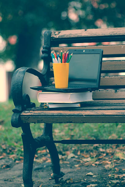 istock books on a bench in the school year 492817446