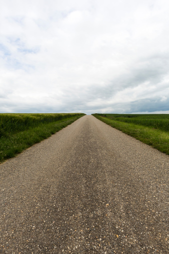 Country road to nowhere, street with horizon and cloudscape