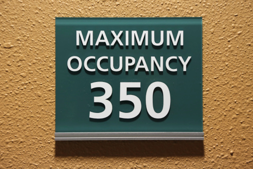 Maximum occupancy 350 sign on wall
