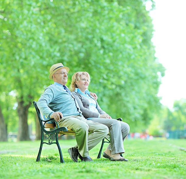 istock Mature couple sitting on a bench in park 492819135