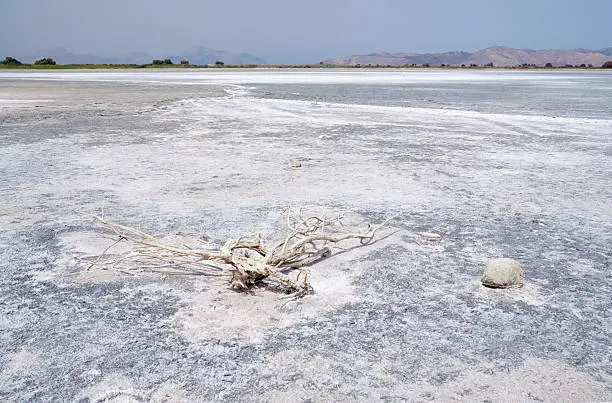 Salt on the bottom of the Salt Lake Alykes on the island of Kos in Greece