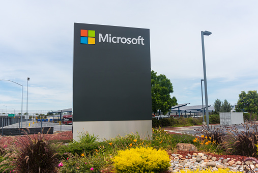 Mountain View, CA, USA - June 9, 2015: Microsoft corporate office in Mountain View, CA. Microsoft is a multinational company that develops and sells computer software and consumer electronics.