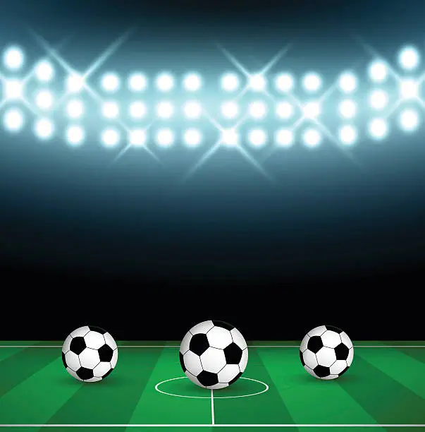 Vector illustration of Soccer balls on a field