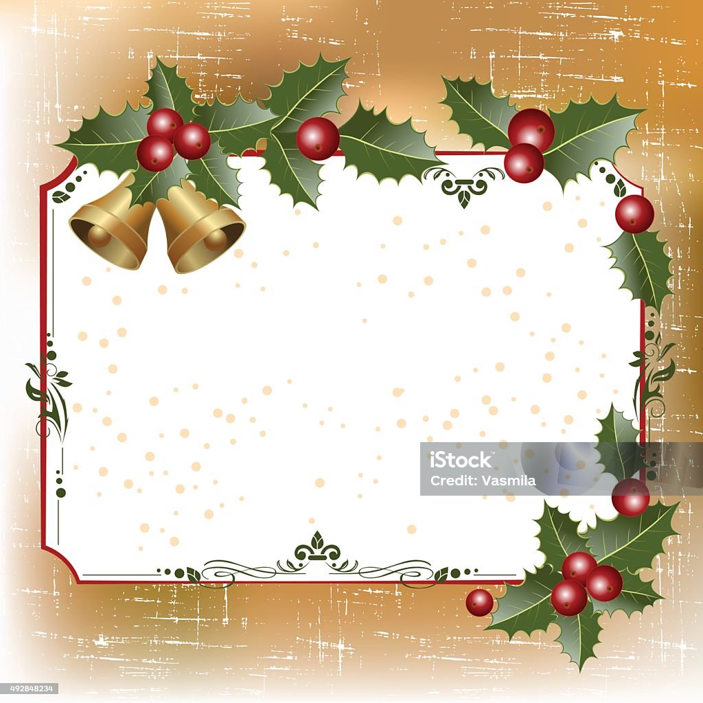 frame with holly Christmas vintage frame with holly berries and bells. vector illustration Elegance stock vector