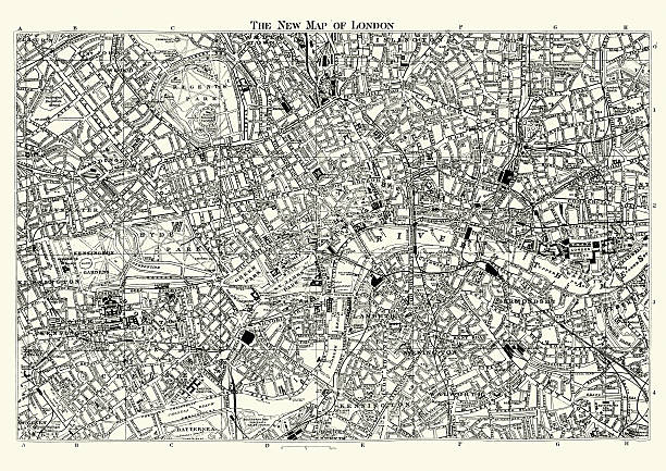 ilustrações, clipart, desenhos animados e ícones de rua mapa de victoria, londres 1895 - thames river illustrations