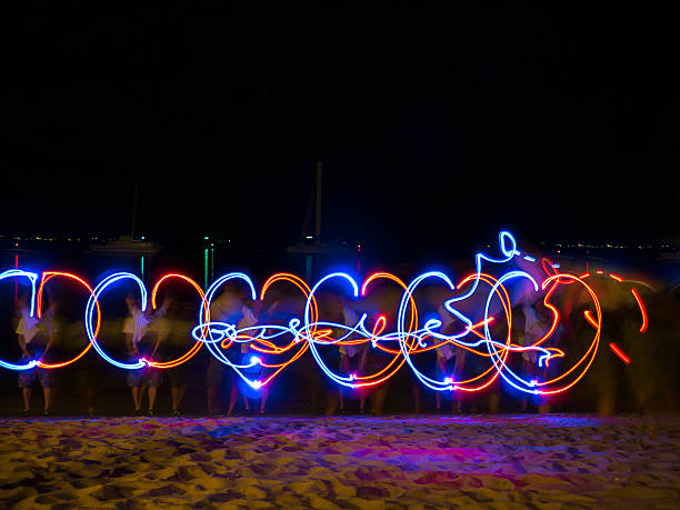 istock LED light source painting in the sea shore 492848828