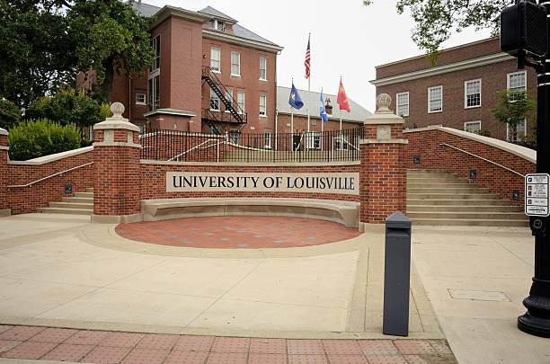 University of Louisville sign at entrance to campus stock photo