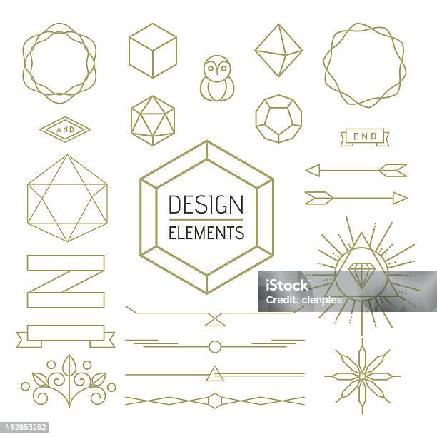 Design Element Set Mono Line Art Geometry Symbol Stock Illustration - Download Image Now - Border - Frame, Art Deco, Vector