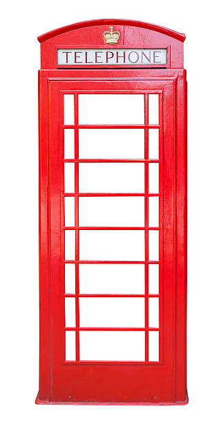 イギリスの赤い電話ボックス白で分離 - pay phone telephone telephone booth red ストックフォトと画像