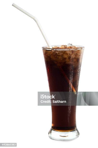 Cola With Ice In Glass Isolated On White Background Stock Photo - Download Image Now