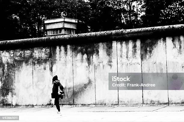Young Woman Goes To The Berlin Wall Along Stock Photo - Download Image Now - Fall Of The Berlin Wall, Berlin Wall, Cold War