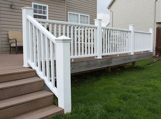 Composite deck with vinyl railing.