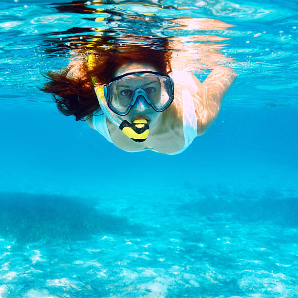 istock Woman with mask snorkeling 492863587