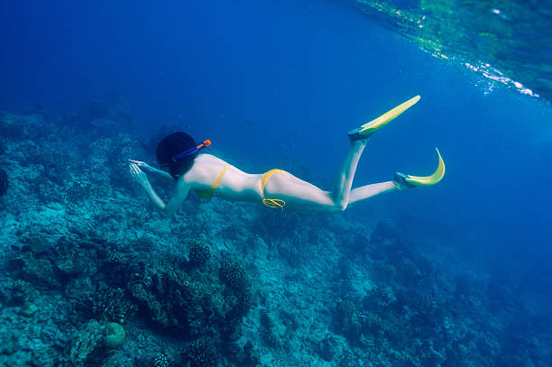 istock Woman with mask snorkeling 492863745