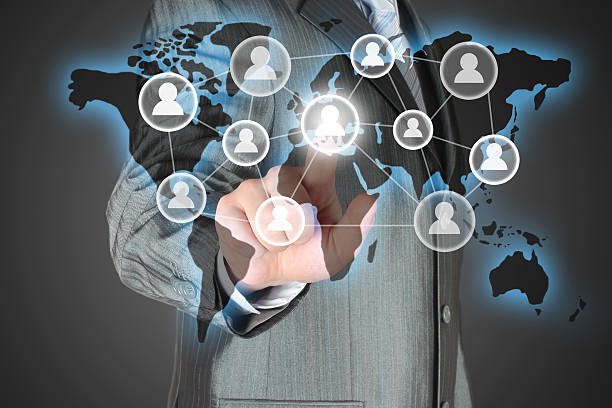 istock Businessman with hand pressing virtual social media button 492864671