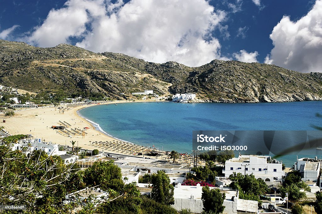 Mylopotas beach, Ios island, Cyclades, Greece View of Mylopotas beach, Ios island, Cyclades, Greece Ios - Greece Stock Photo