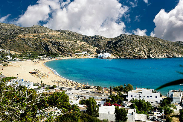 Mylopotas beach, Ios island, Cyclades, Greece stock photo