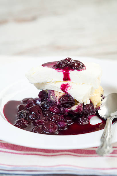 cobbler Blueberry cobbler with ice cream marionberry stock pictures, royalty-free photos & images