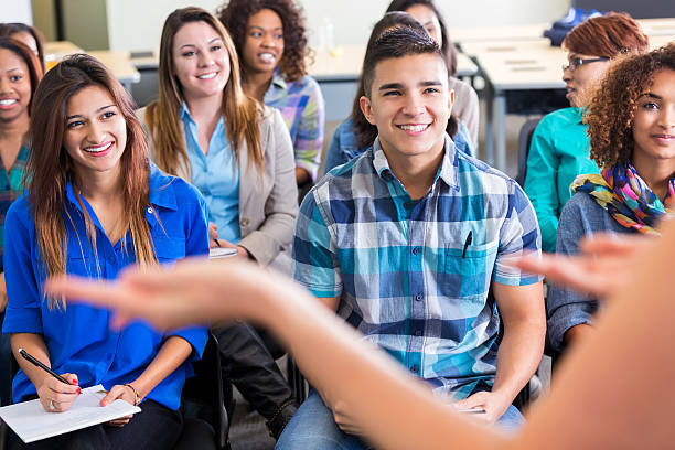 Divesre high school or college students attending assembly or lecture