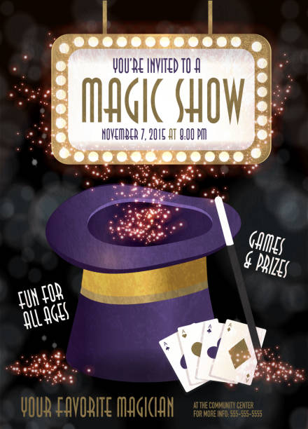 magic show entertainment nacht einladung design-vorlage - zaubertrick stock-grafiken, -clipart, -cartoons und -symbole