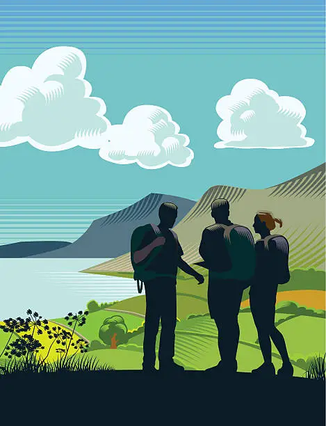 Vector illustration of Lakeland scene - portrait