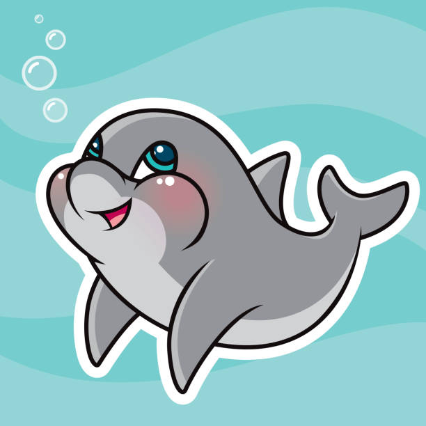 привлекательная kawaii dolphin персонажей - bubble wand bubble water sea stock illustrations