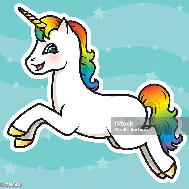 Adorable Kawaii Rainbow Unicorn Character Stock Illustration - Download Image Now - Unicorn, Vector, Rainbow