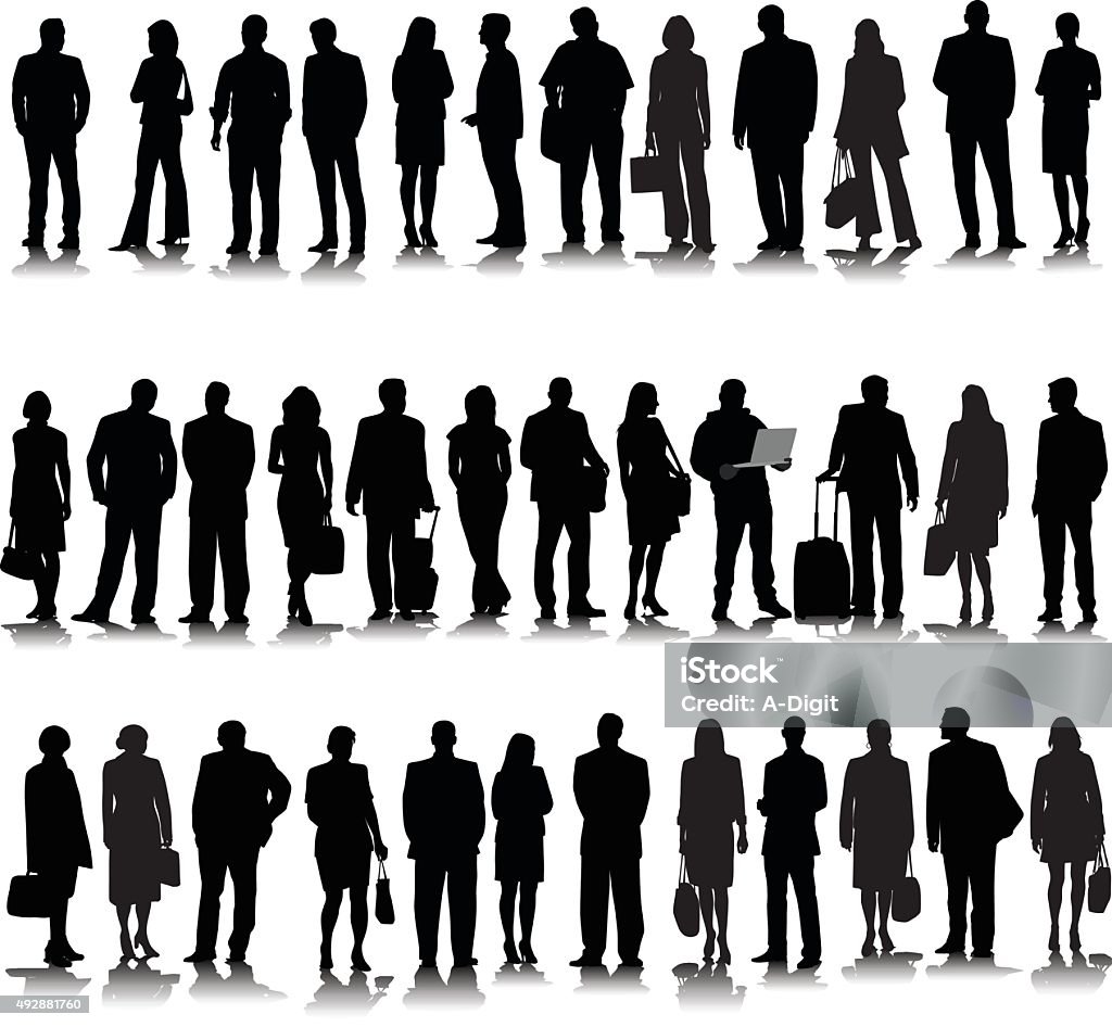Collection Of Business Silhouette Collection of thirty-four discinct business people silhouette.  Some are carrying documents, some of the women have a purs, one is holding a laptop.  Most of them are facing forward and they all have formal business clothing such as suits. In Silhouette stock vector