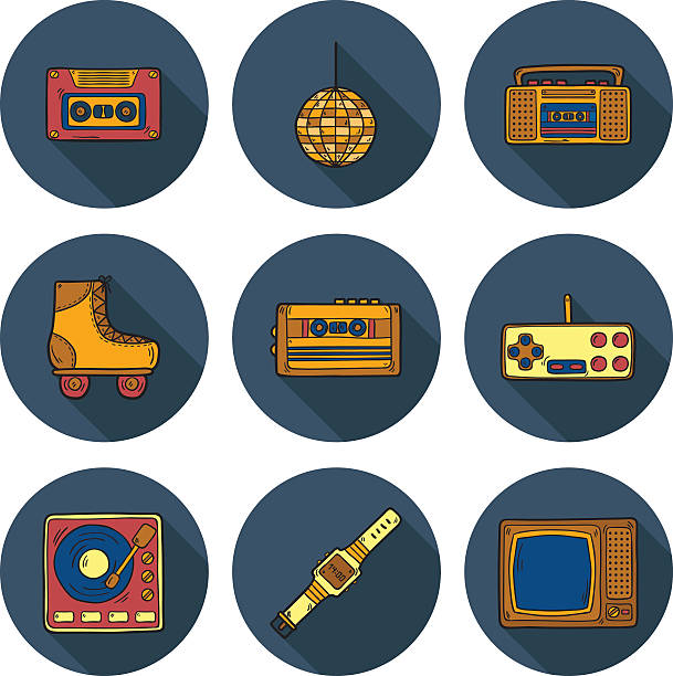 ilustrações de stock, clip art, desenhos animados e ícones de ícones sobre um tema retro dos anos 80 - baby icons audio