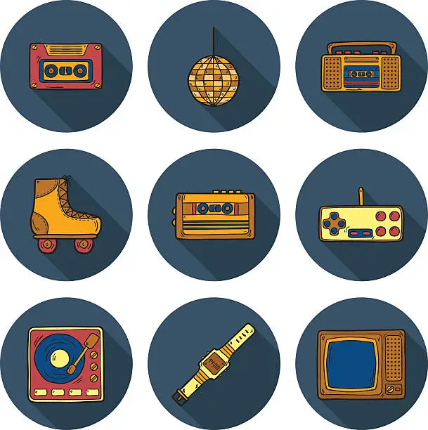 Vector illustration of Icons on retro 80s theme