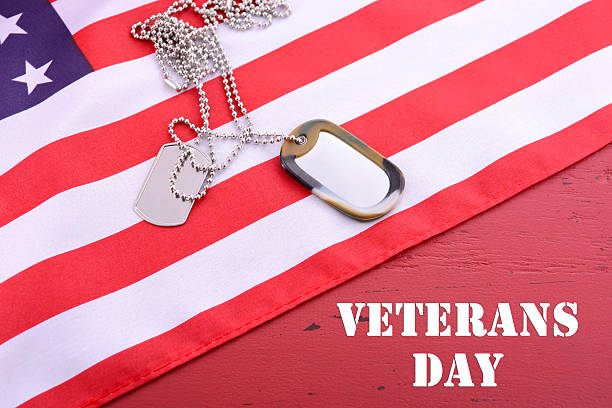 istock Veterans Day USA Flag with dog tags 492885448