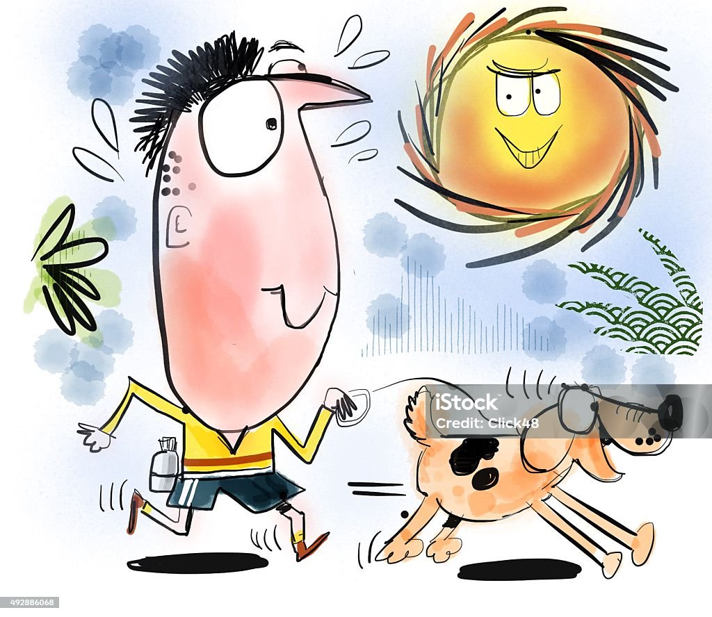 Cartoon Of Man Running On Hot Day Stock Illustration - Download Image Now -  Men, Running, Sweat - iStock