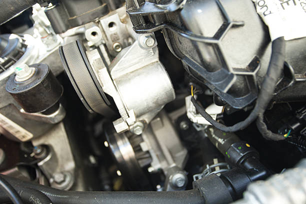 istock Car engine with pulleys and belts 492888858