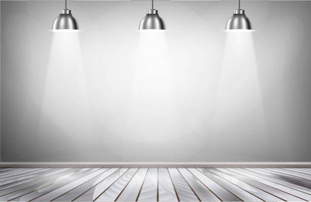 istock Grey room spotlights and wooden floor. 492892800