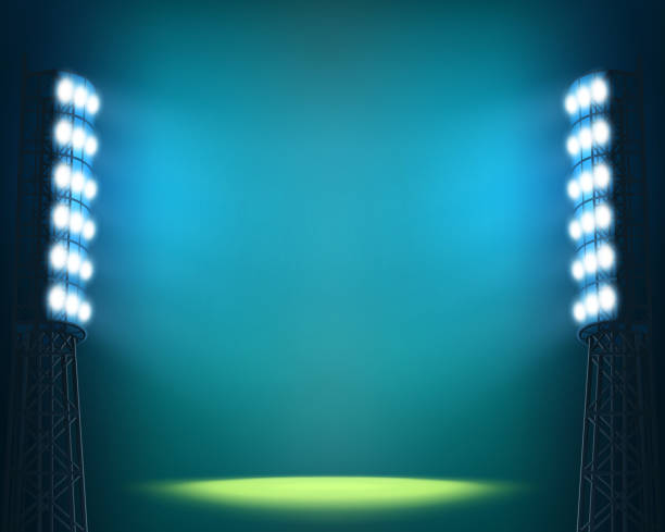 stadion światła na tle ciemnej nocy niebo - playing field flash stock illustrations
