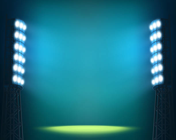 ilustrações, clipart, desenhos animados e ícones de luzes do estádio contra o fundo de céu escuro da noite - football vector luminosity glowing