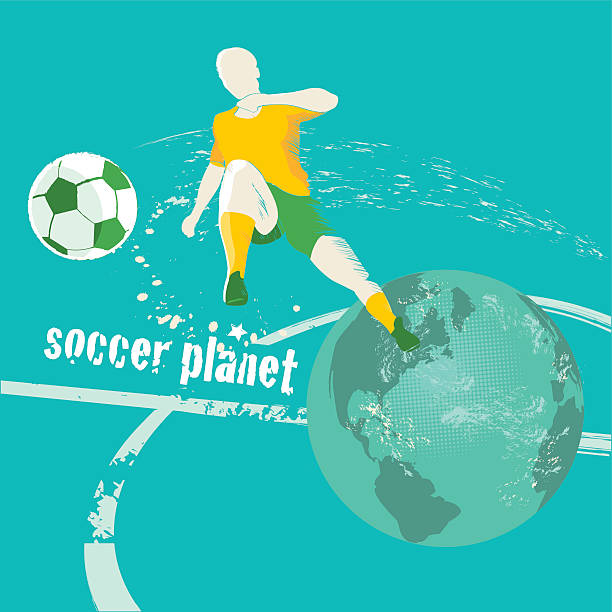 fußball planet hintergrund mit player - soccer field soccer single line field stock-grafiken, -clipart, -cartoons und -symbole