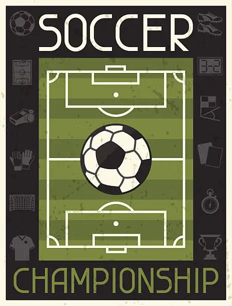 Vector illustration of Soccer Championship. Retro poster in flat design style.