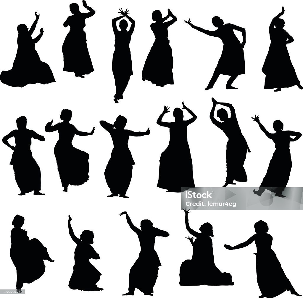silhouettes indian dancers Isolated silhouettes of indian dancers. Vector set In Silhouette stock vector