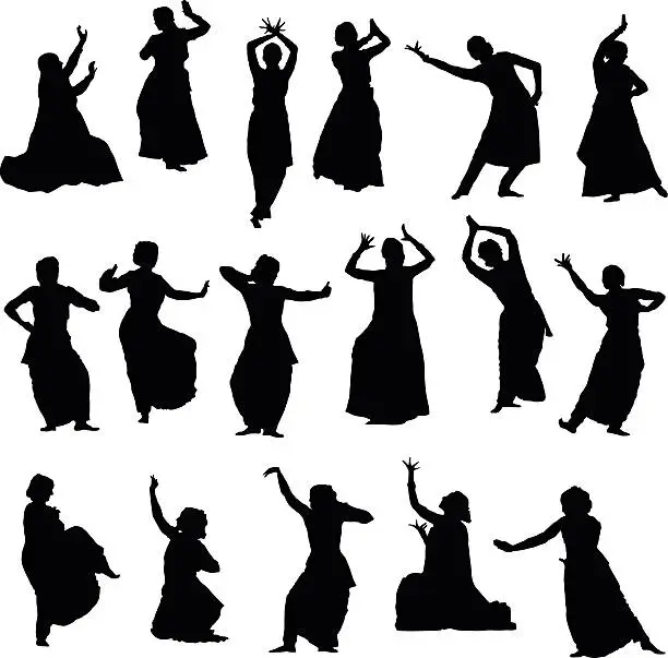 Vector illustration of silhouettes indian dancers
