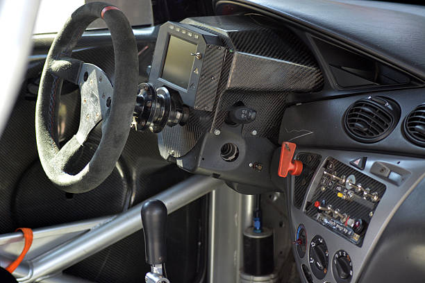 intérieur de voiture de course - steering wheel motorized sport stock car racecar photos et images de collection