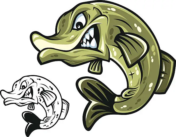Vector illustration of Pike Fish Mascot