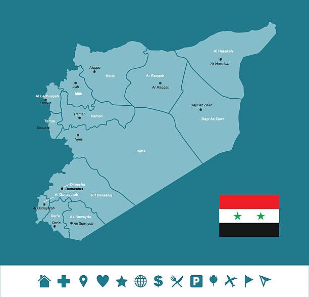 ilustraciones, imágenes clip art, dibujos animados e iconos de stock de siria infografía mapa - siria