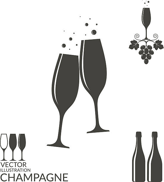 ilustrações de stock, clip art, desenhos animados e ícones de champanhe. isolado wineglasses e frascos - silhouette wine retro revival wine bottle
