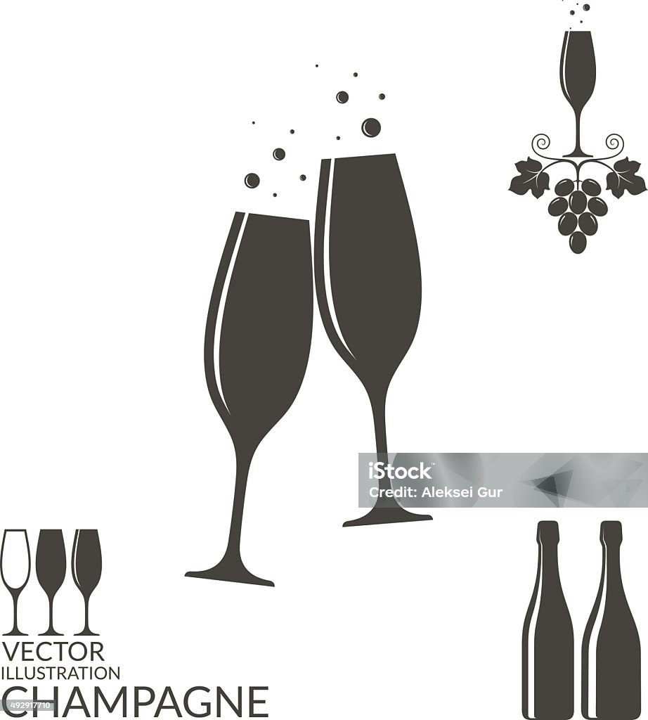 Champagne. Isolated wineglasses and bottles (EPS) + ZIP - alternate file (CDR)  Champagne Flute stock vector