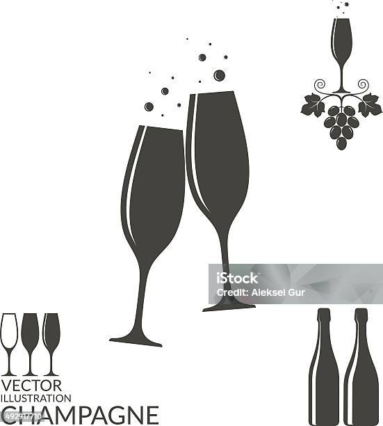 Champagne Isolated Wineglasses And Bottles Stock Illustration - Download Image Now - Champagne Flute, Champagne, Vector