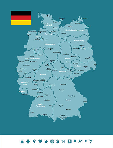 Germany Infographic Map Vector map of Germany with Infographic icons germany map regions stock illustrations